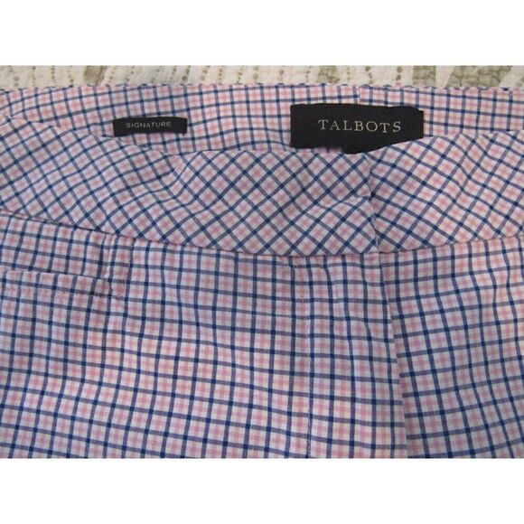 New Talbots Signature Pink & Blue Plaid Capri Tab Pants Sz 8 - Picture 3 of 6